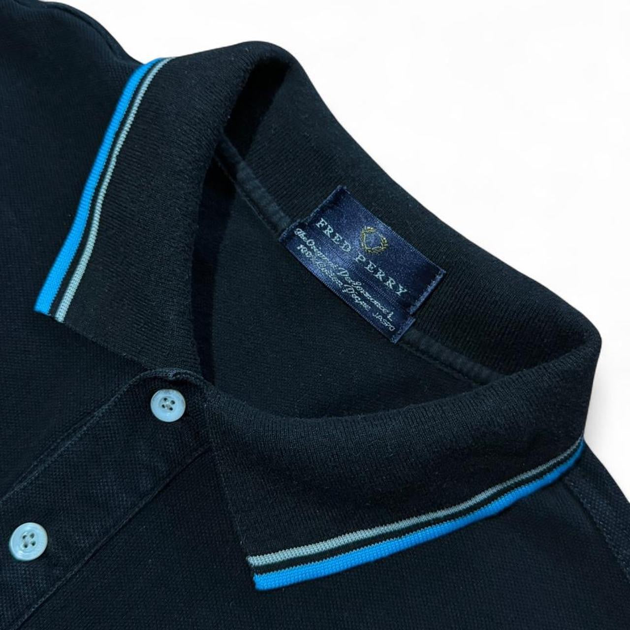Y2K Fred Perry Black Blue Embroidered Polo Button Up T-shirt