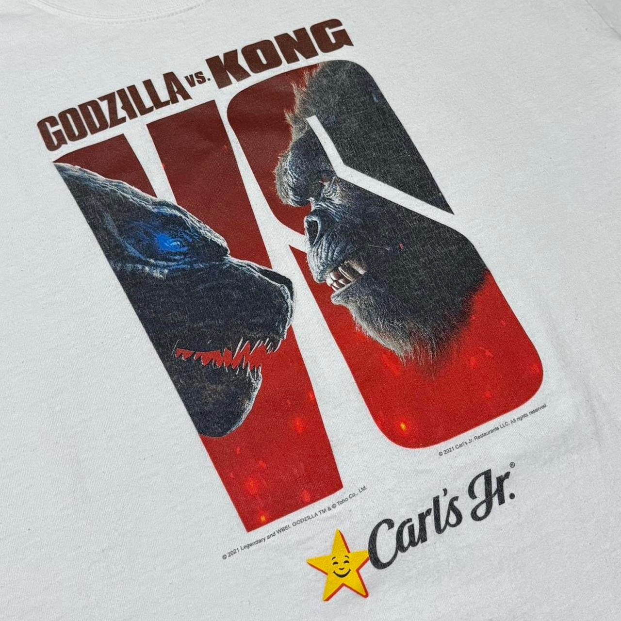 2021 Carls Jrs Fast Food White Godzilla vs. King Kong Movie Promo Tee