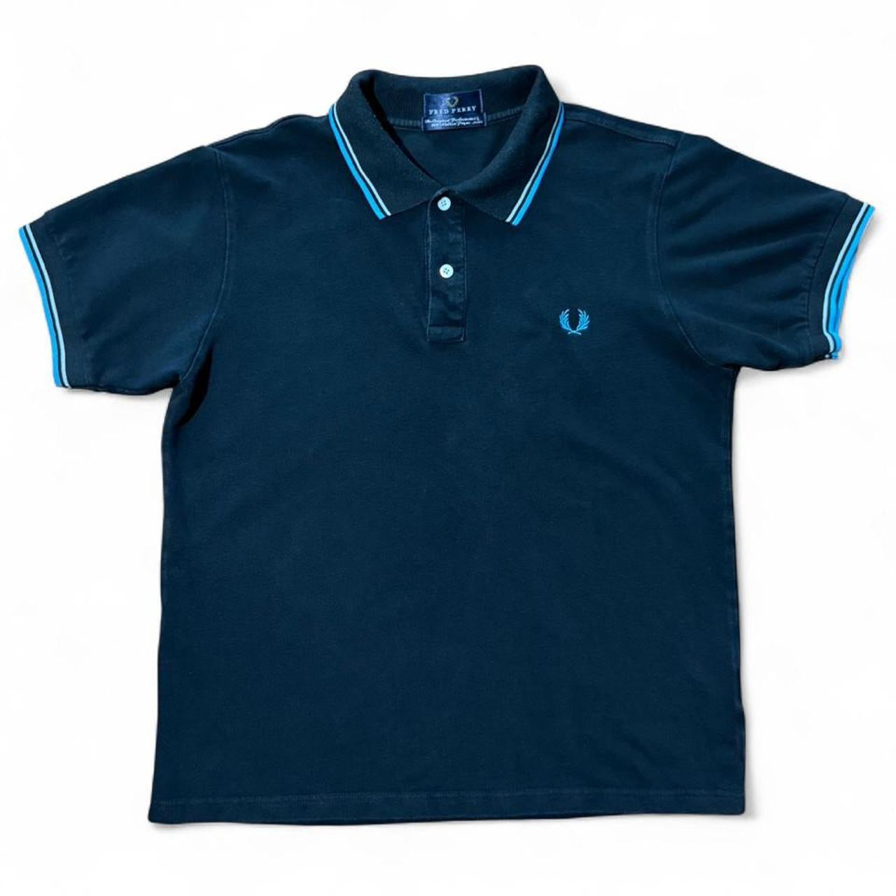 Y2K Fred Perry Black Blue Embroidered Polo Button Up T-shirt