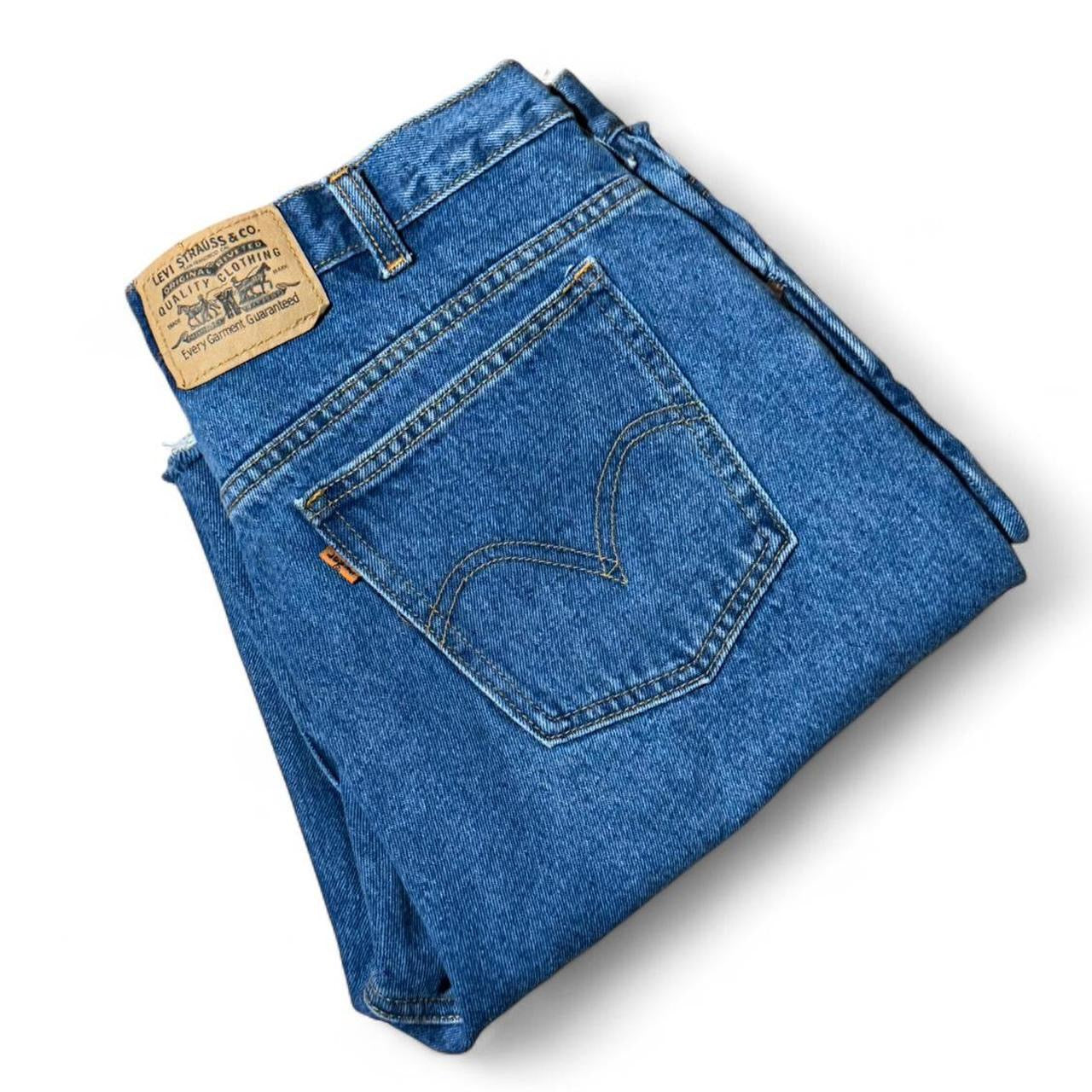 90s Orange Tab Levi’s Blue Wash Cutoff Denim Jean Shorts