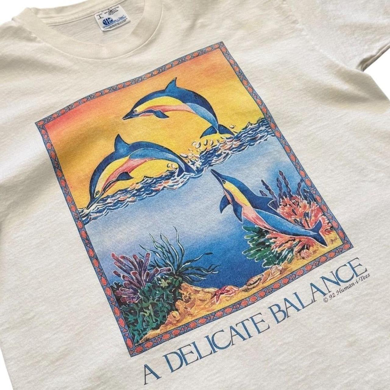 90s A Delicate Balance Dolphins Ocean Art Nature Beach Graphic T-shirt