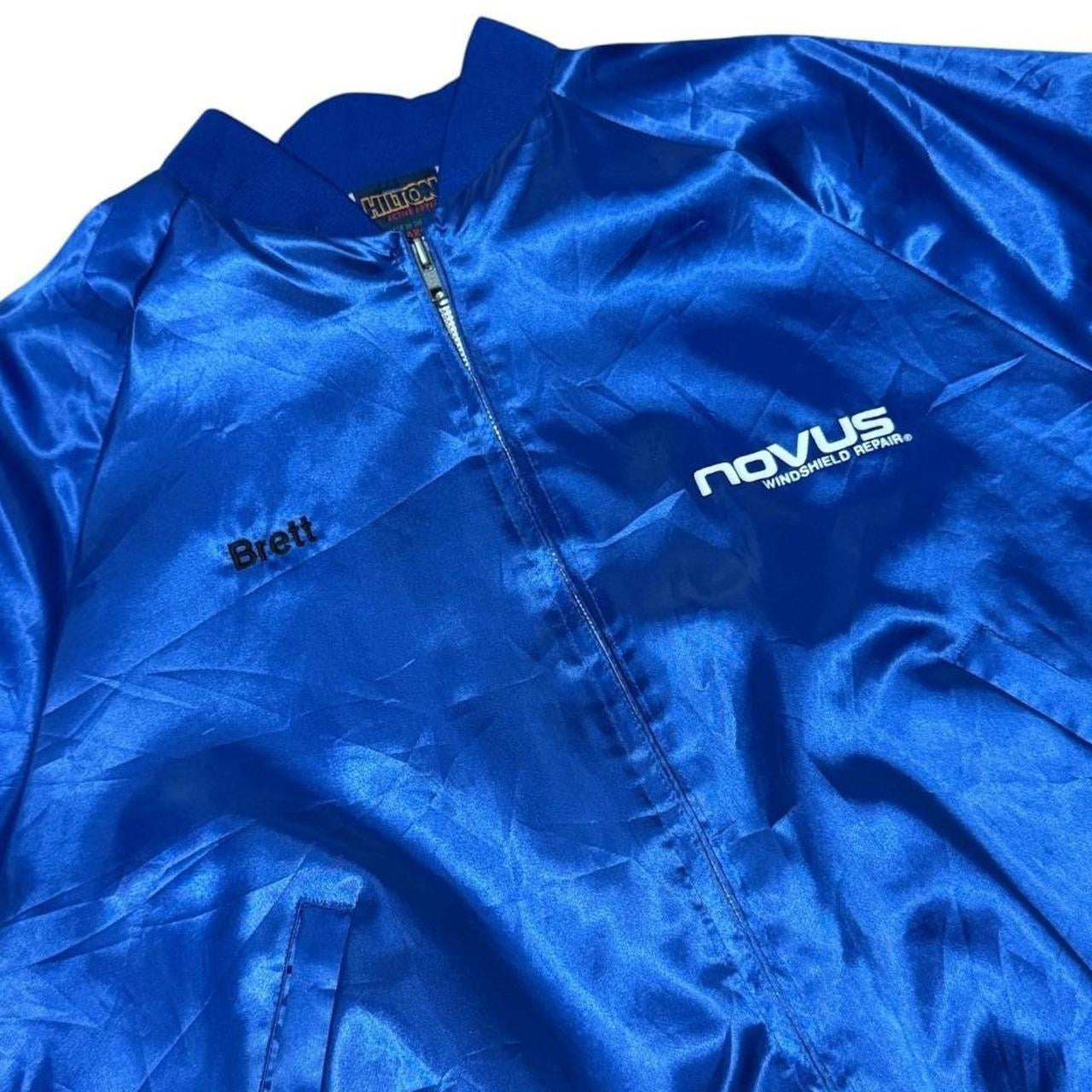 80s Hilton Novus Windshield Repair Auto Car Mechanic Satin Bomber Jacket