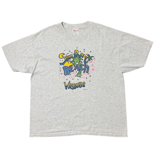 90s Sun Bay Beach Vieques Palm Tree Tourism Souvenir Tee