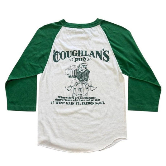80s Coughlans Pub New York Irish Leprechaun Art Raglan Baseball T-shirt