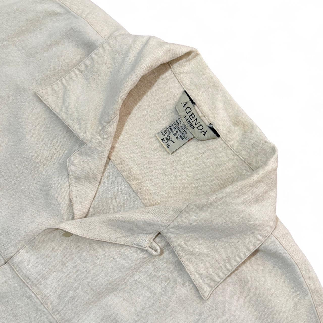 Vintage Beige Cream Linen Button Up Natural Light Button Up Dress Shirt