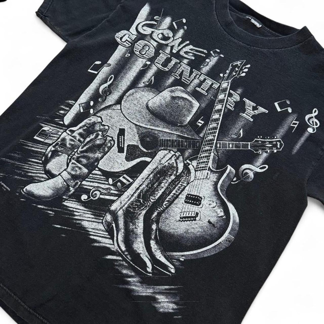 Vintage 90s Gone Country Music Instruments Cowboy Hat Boots Graphic T-shirt
