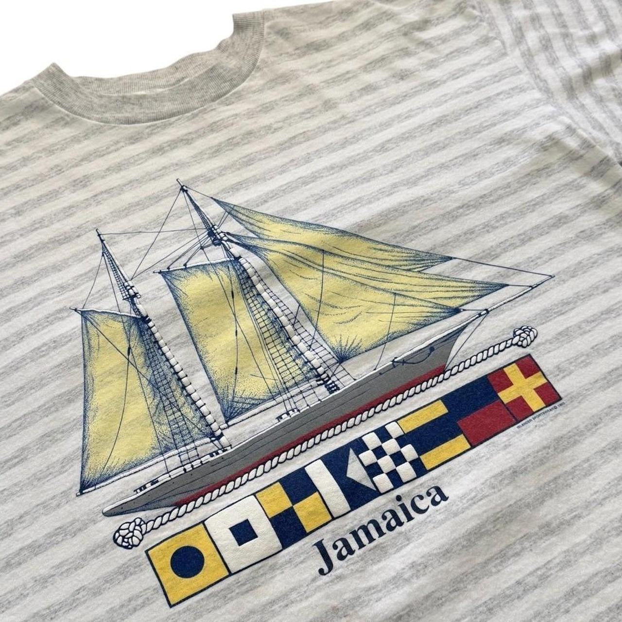90s Jamaica Sailboat Striped Travel Souvenir Tourism Graphic Art T-shirt