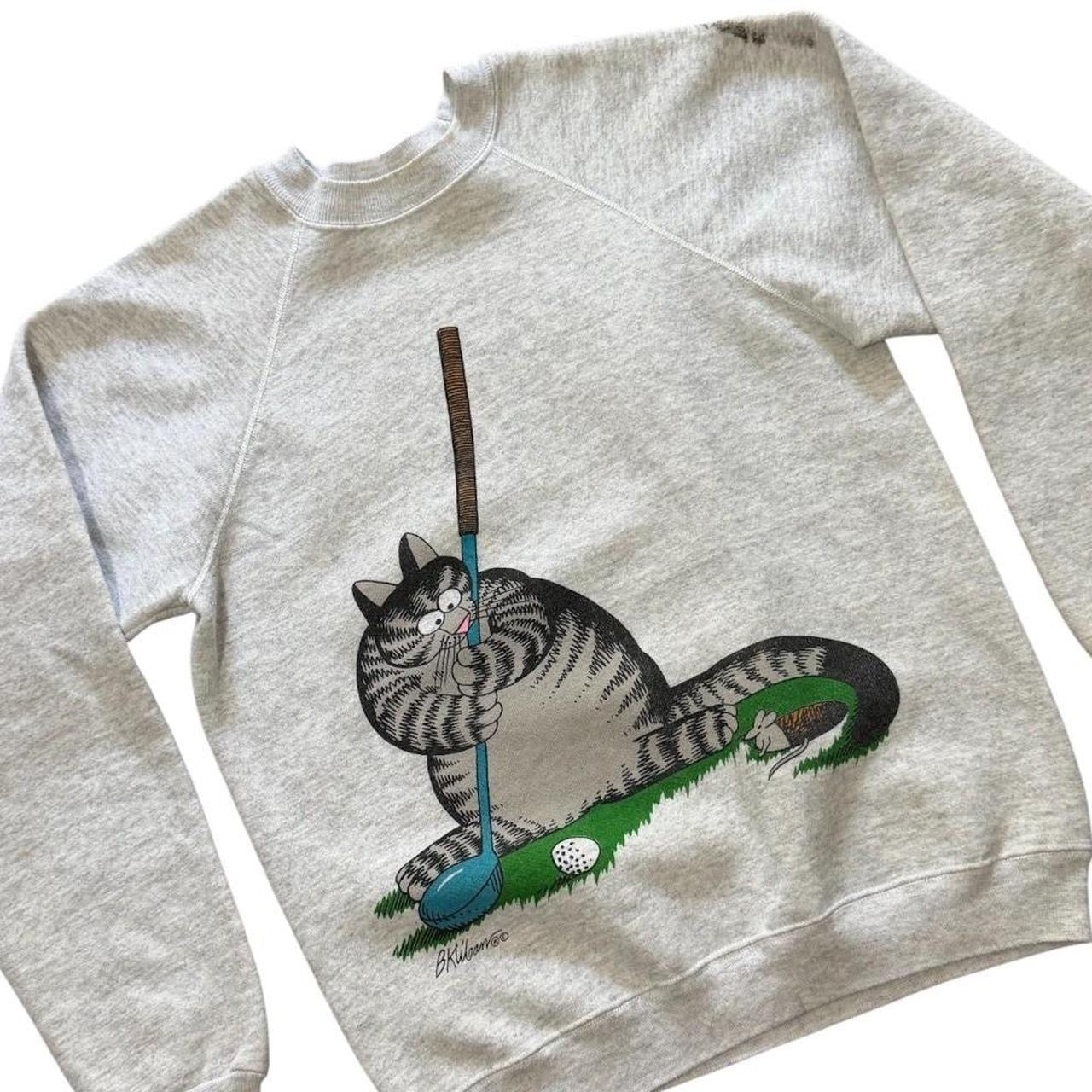 Vintage 90s B Kliban Cat Golfing Art Graphic Raglan Pullover Crewneck Sweater