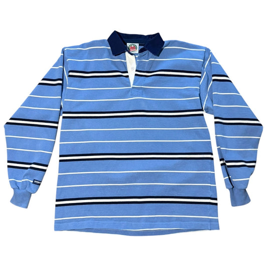 Barbarian Rugby Blue Striped Long Sleeve Heavy Cotton Polo Shirt