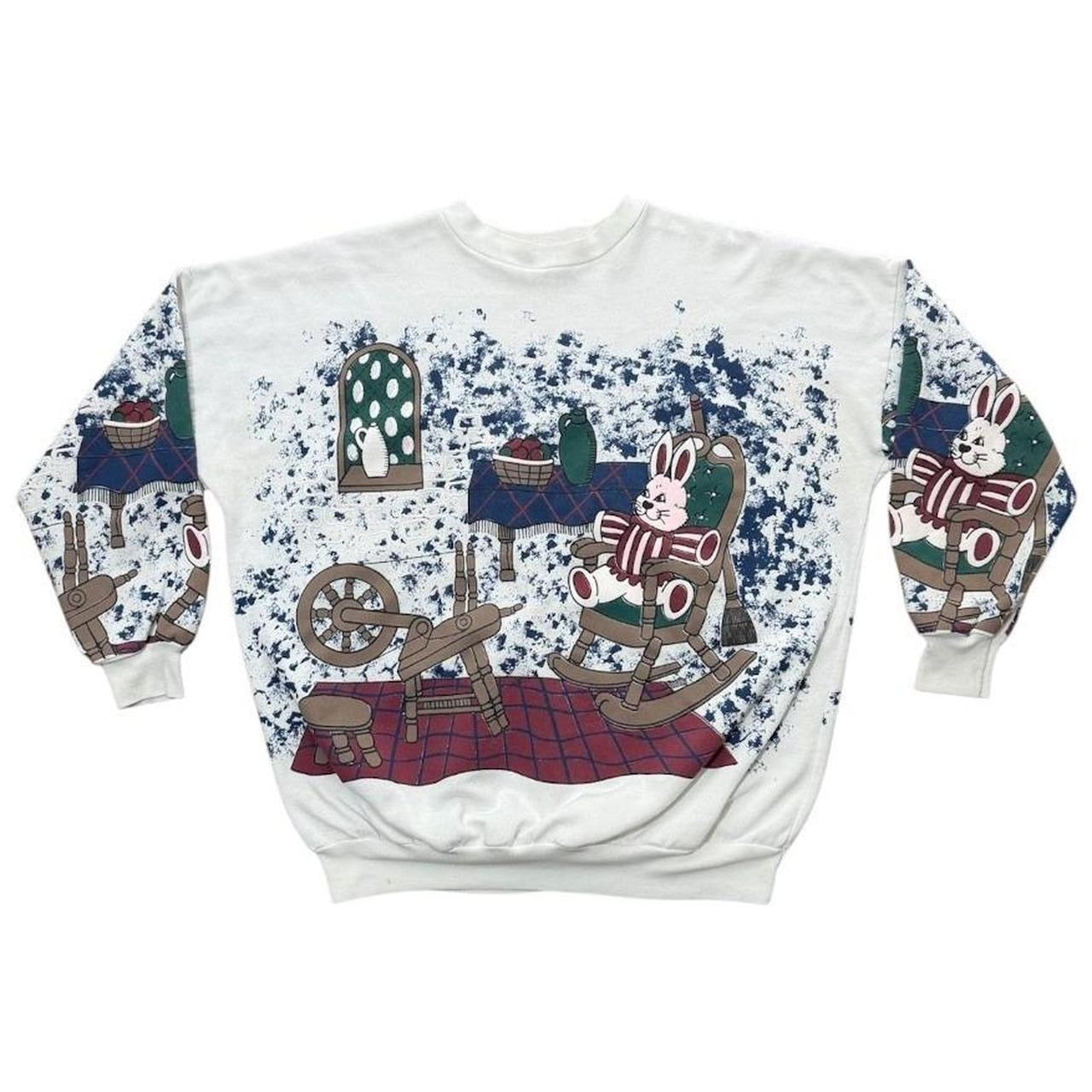 90s Cute Bunny AOP Puff Print Max & Ruby Rabbit Folk Cottage Art Sweater