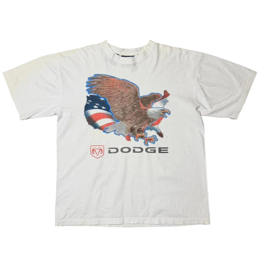 90s White Dodge Eagle American Flag Graphic Auto Car Tee