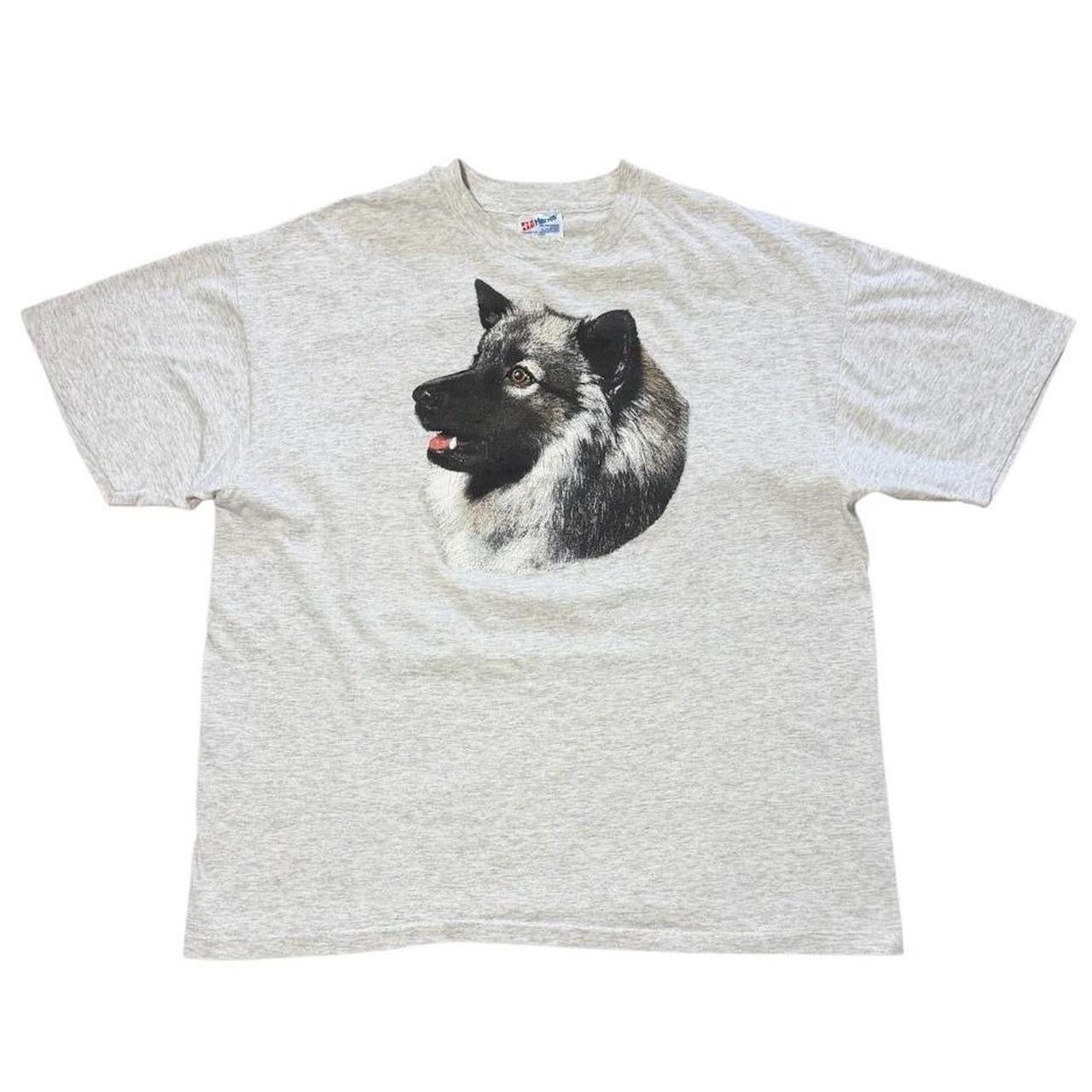 90s Keeshond Elkhound Dog Puppy Animal Cute Pet Art Graphic Grey T-shirt