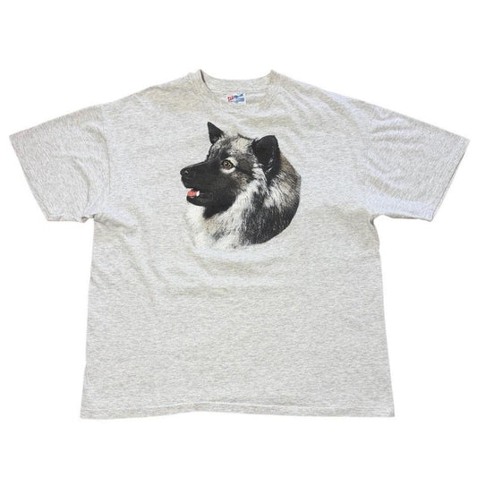 90s Keeshond Elkhound Dog Puppy Animal Cute Pet Art Graphic Grey T-shirt