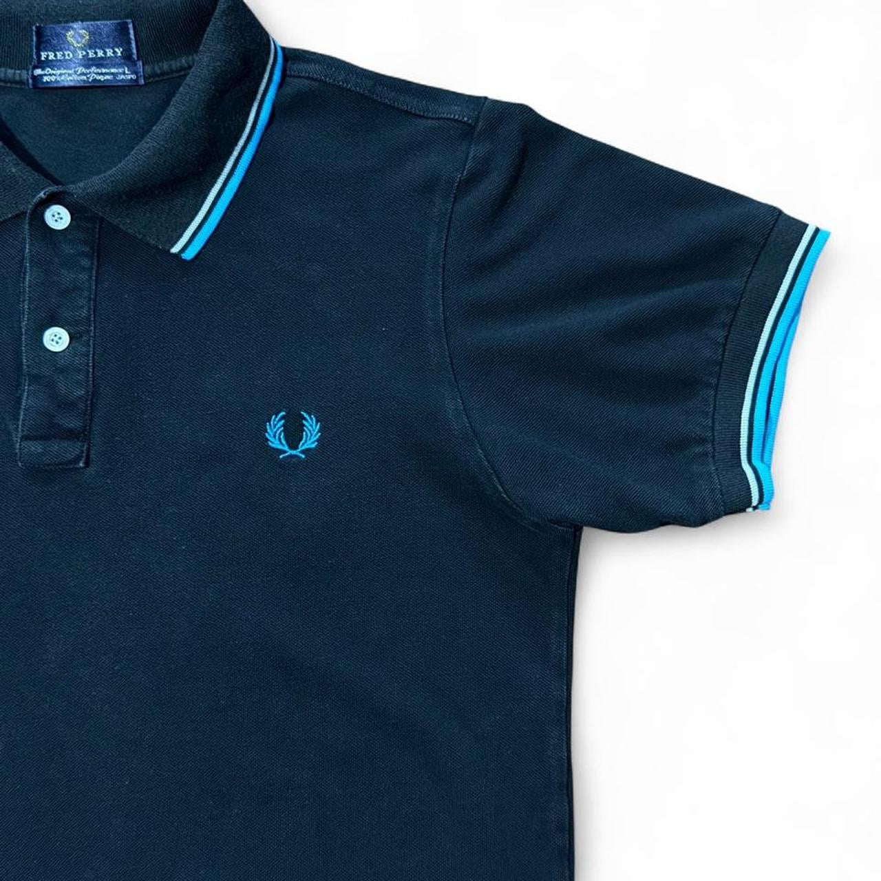 Y2K Fred Perry Black Blue Embroidered Polo Button Up T-shirt