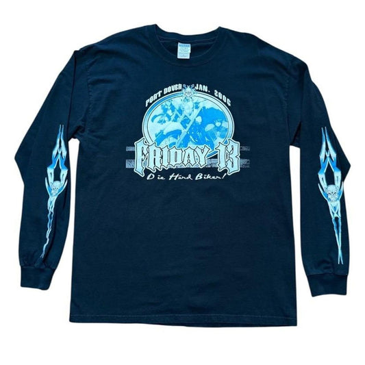 Y2K Friday 13 Port Dover Motorcycle Biker Long Sleeve Hits Graphic Shirt