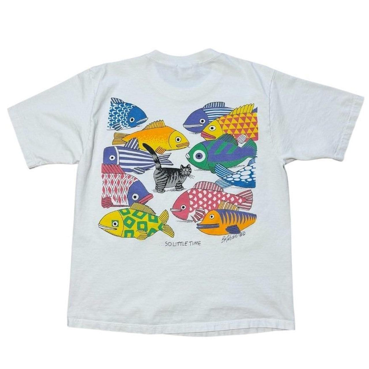 90s Crazy Shirts B. Kliban Cat So Many Fish Nature Art Graphic T-shirt