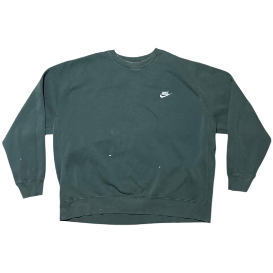 Distressed Green Nike Swoosh Crewneck