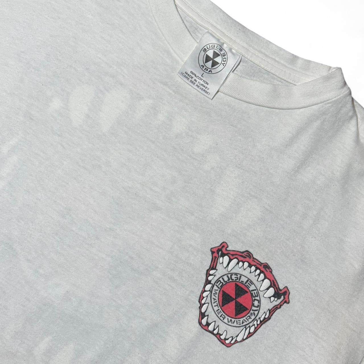 90s Puff Print Bugle Boy Water Wear Gator Teeth Graphic Surf Beach Tee