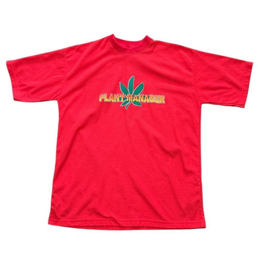 90s Plant Manager Weed Leaf Marijuana Stoner Graphic Jersey Knit T-Shirt