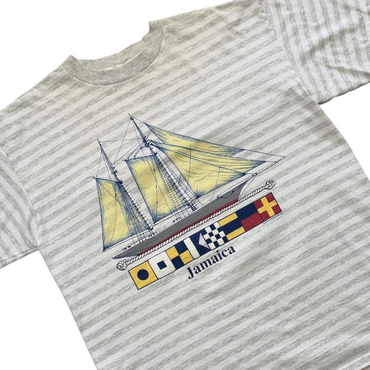 90s Jamaica Sailboat Striped Travel Souvenir Tourism Graphic Art T-shirt