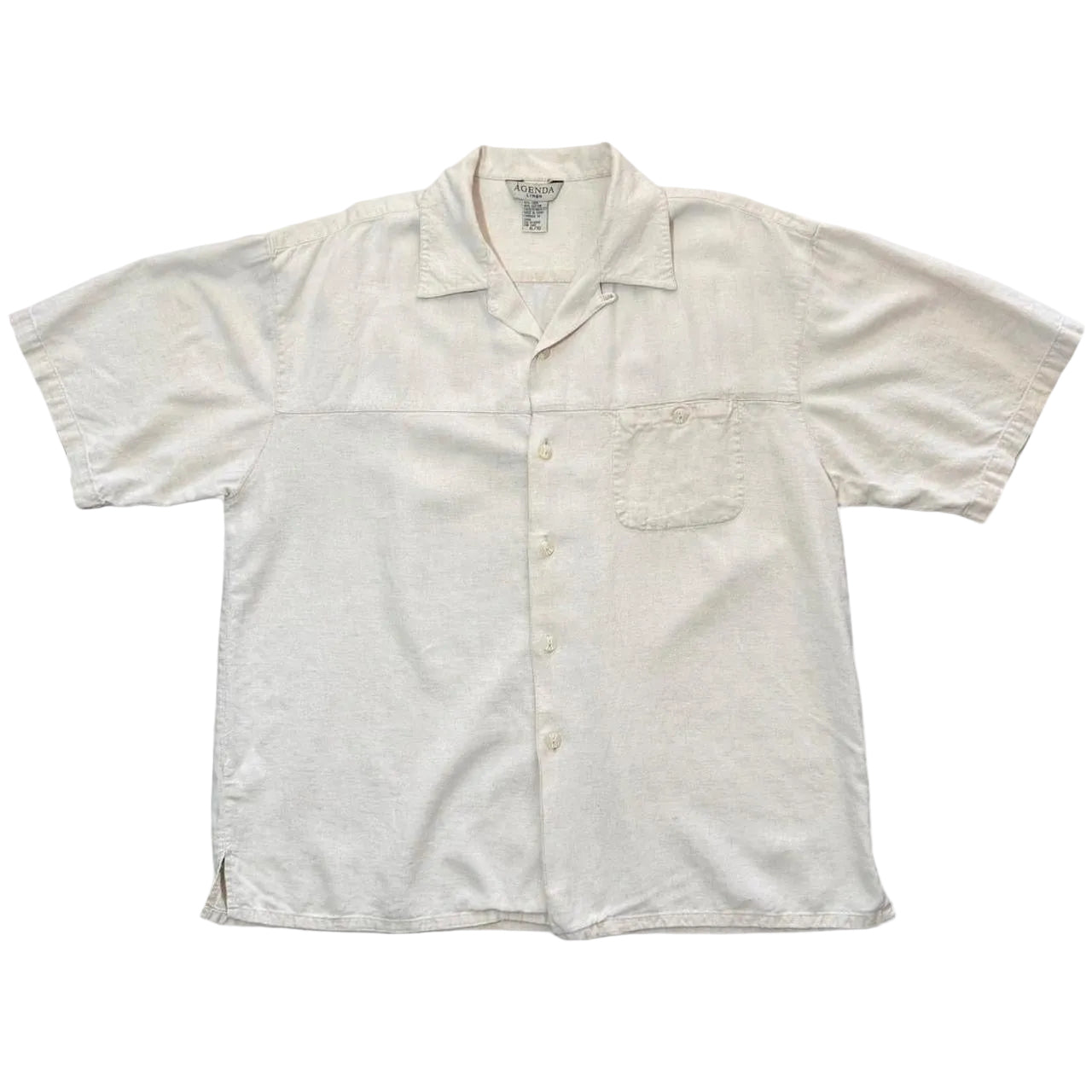 Vintage Beige Cream Linen Button Up Natural Light Button Up Dress Shirt