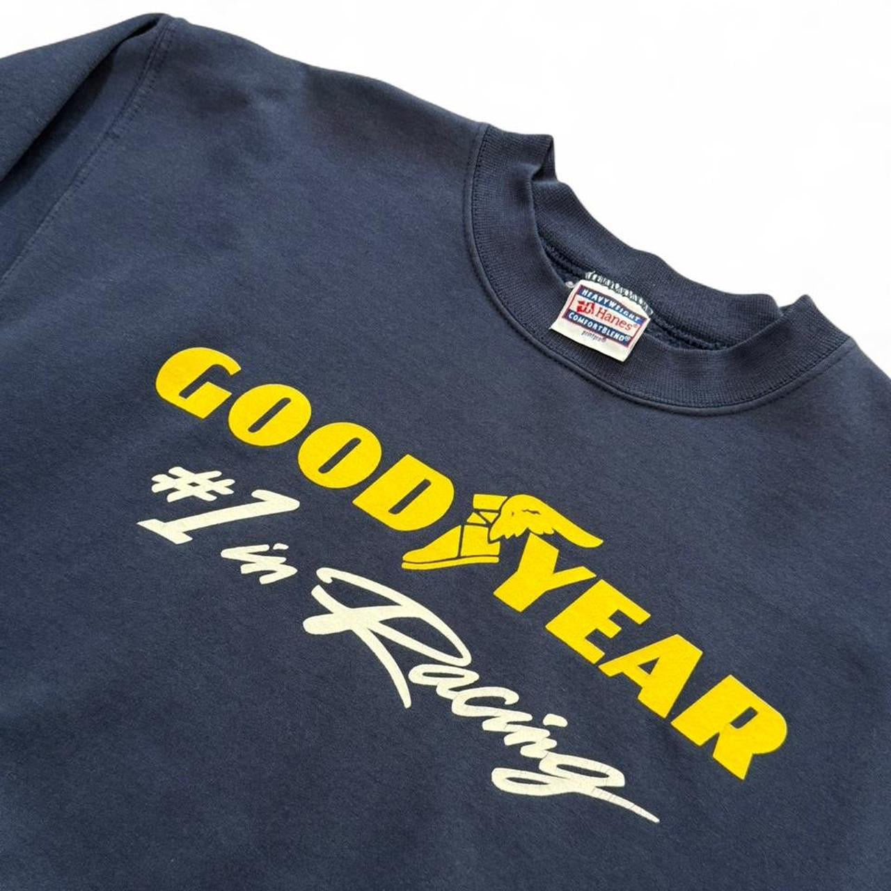 90s Goodyear Tires Racing Auto Car Mechanic Navy Crewneck Hanes Sweater