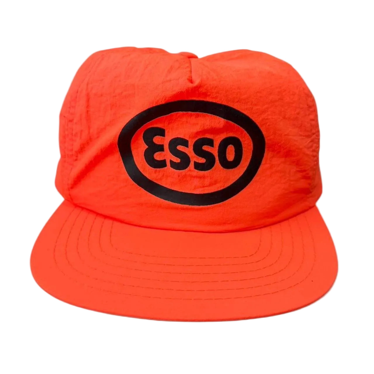 Vintages 90s Orange Esso Gas Station Trucker Baseball Nylon Hat Cap