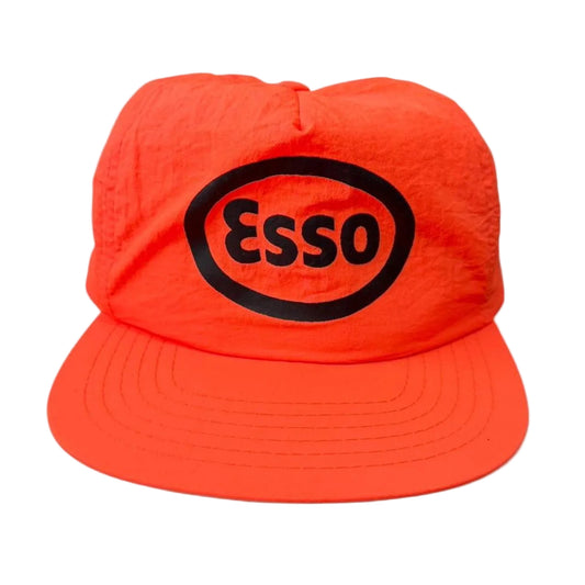 Vintages 90s Orange Esso Gas Station Trucker Baseball Nylon Hat Cap