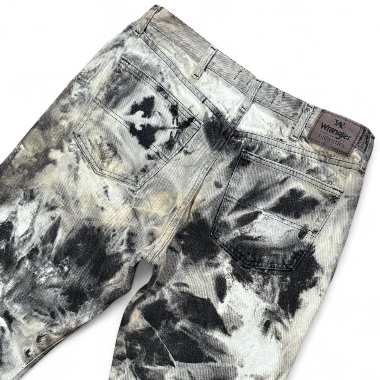Bleach TieDye Black & White Wrangler Straight Leg Denim Jeans