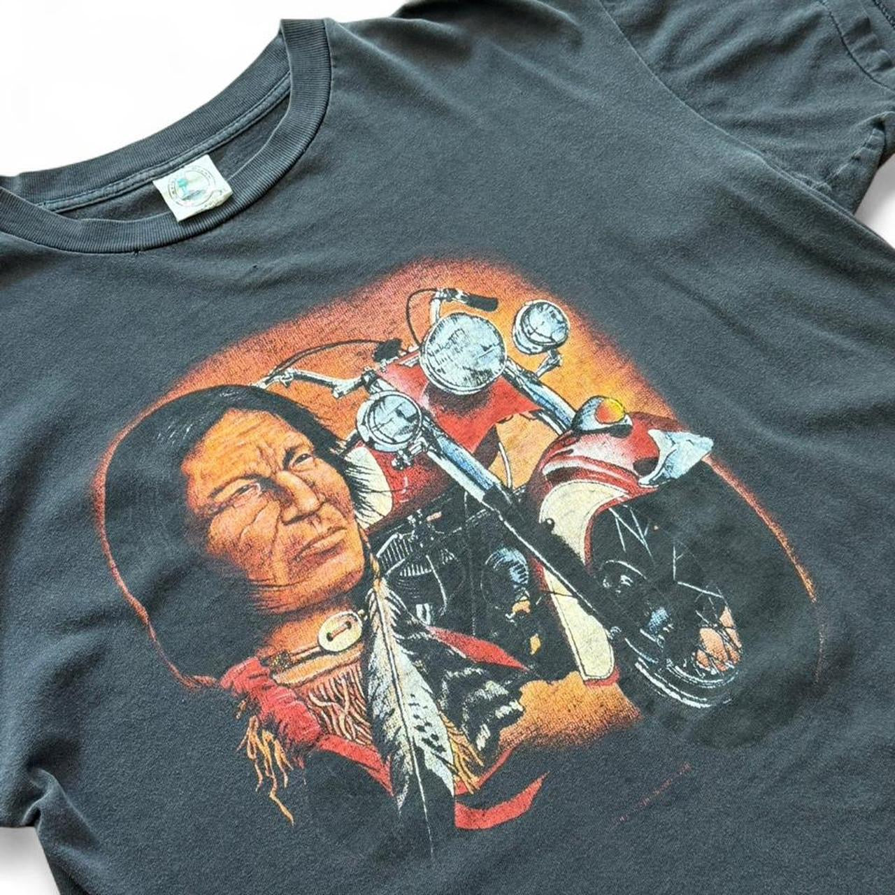90s Aboriginal Native Chief Motorcycle Biker Distressed Faded T-shirt