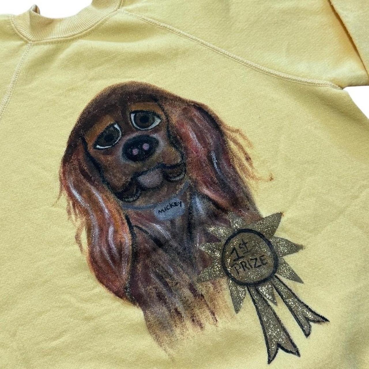 70s Hand Painted Cocker Spaniel Dog 1st Prize Art Graphic Raglan Sweater
