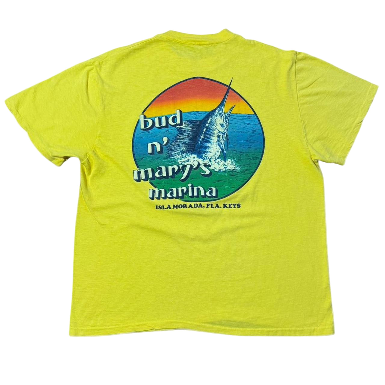 70s Yellow Bud N Mary’s Marina Key West Florida Swordfish Pocket Tee