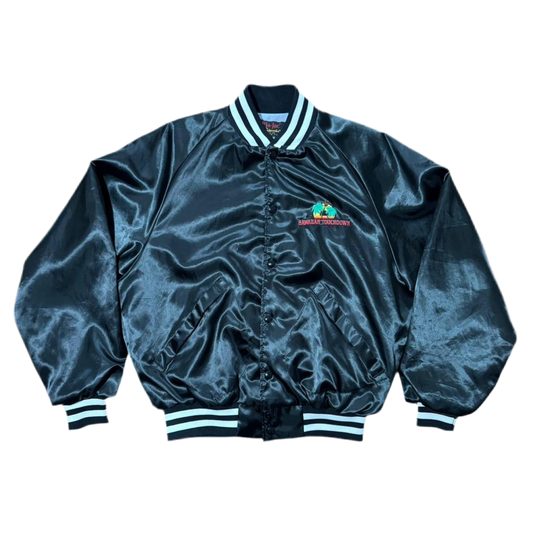 80s Black Nylon Varsity Hawaiian Touchdown Embroidered Button Up Jacket