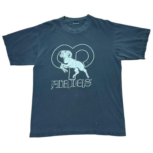 90s Aries Zodiac Ram Art Horoscope Animal Graphic Distress Faded T-shirt