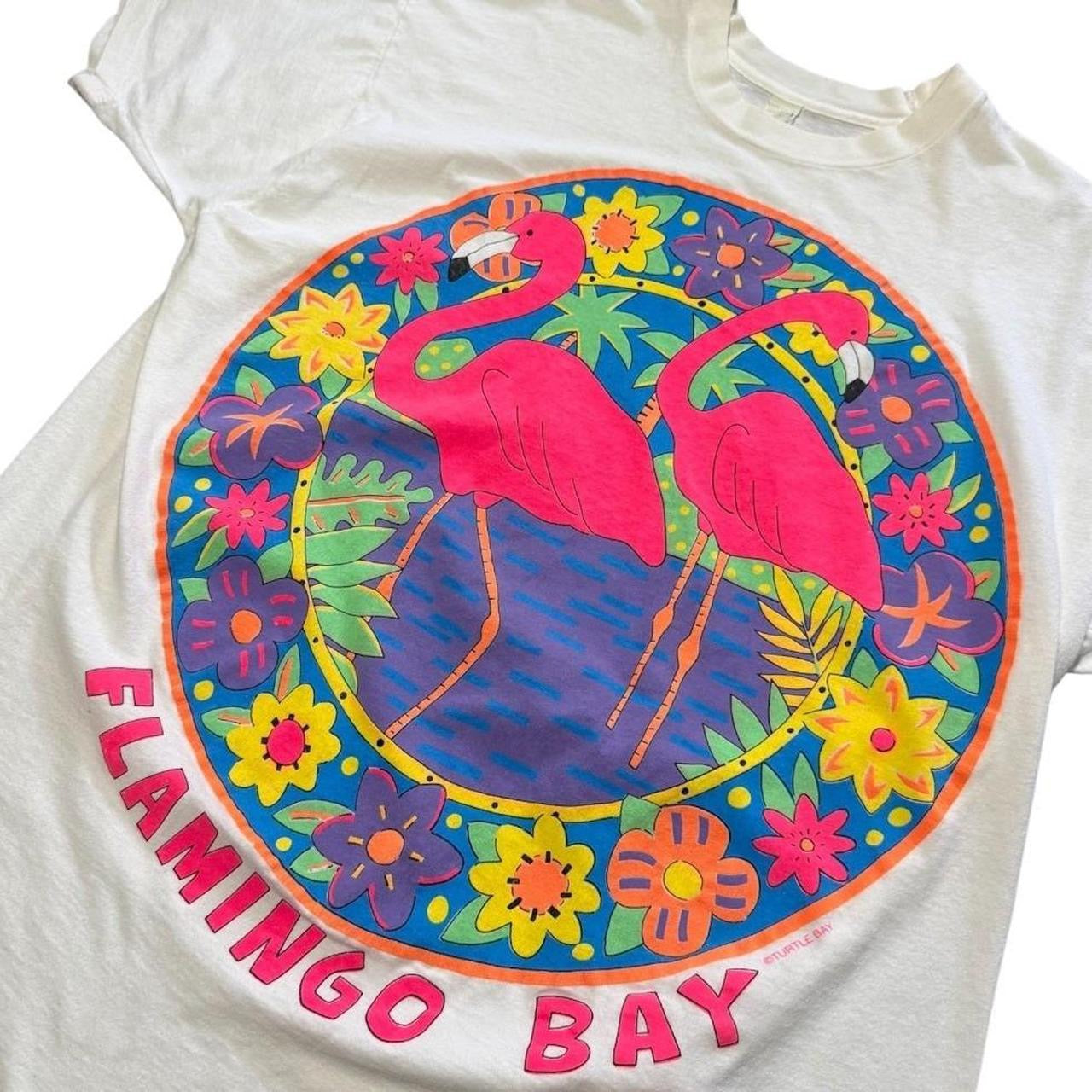 90s Flamingo Bay Puff Print Floral Hippie Nature Animal Graphic T-shirt