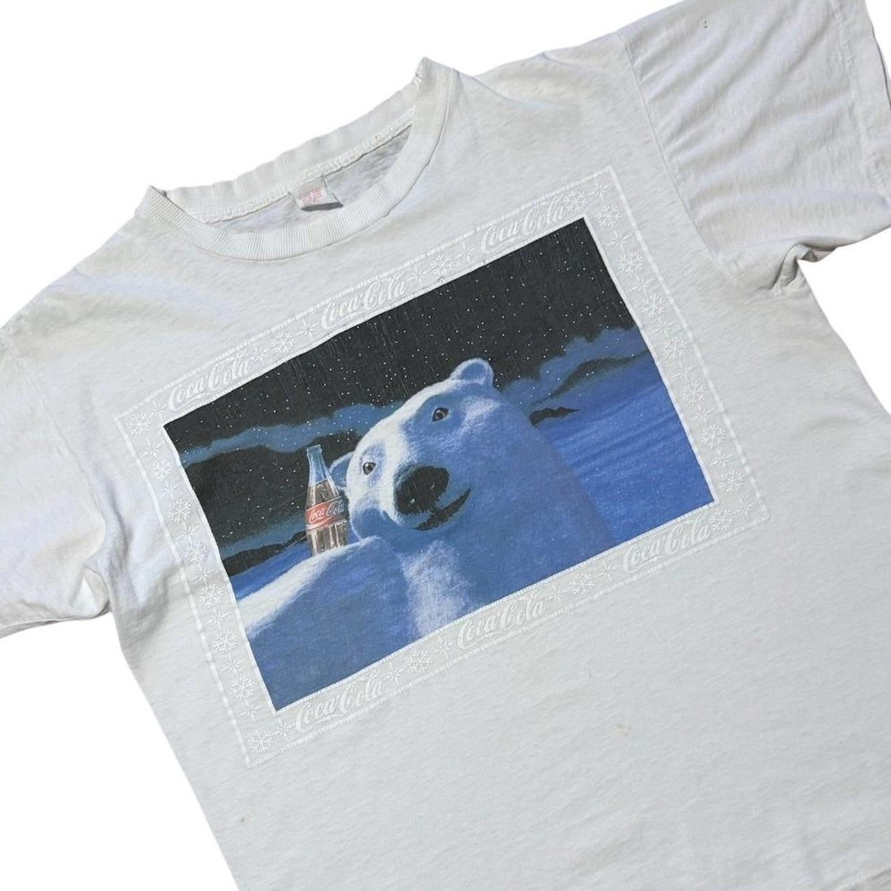 Vintage 90s Coca-Cola Polar Bear Northern Lights Art Graphic Promo Merch T-shirt