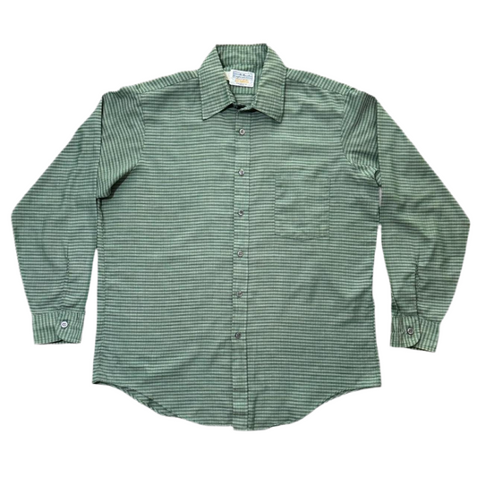 70s Sears Sport Life Lightweight Green Plaid Button Up