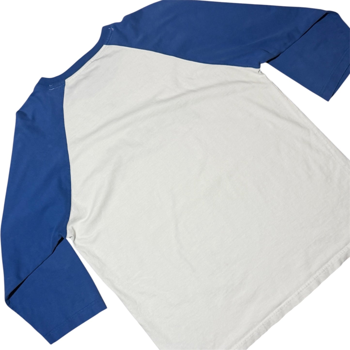 Y2K Reebok White Blue Embroidered Spellout Logo Raglan Baseball T-Shirt