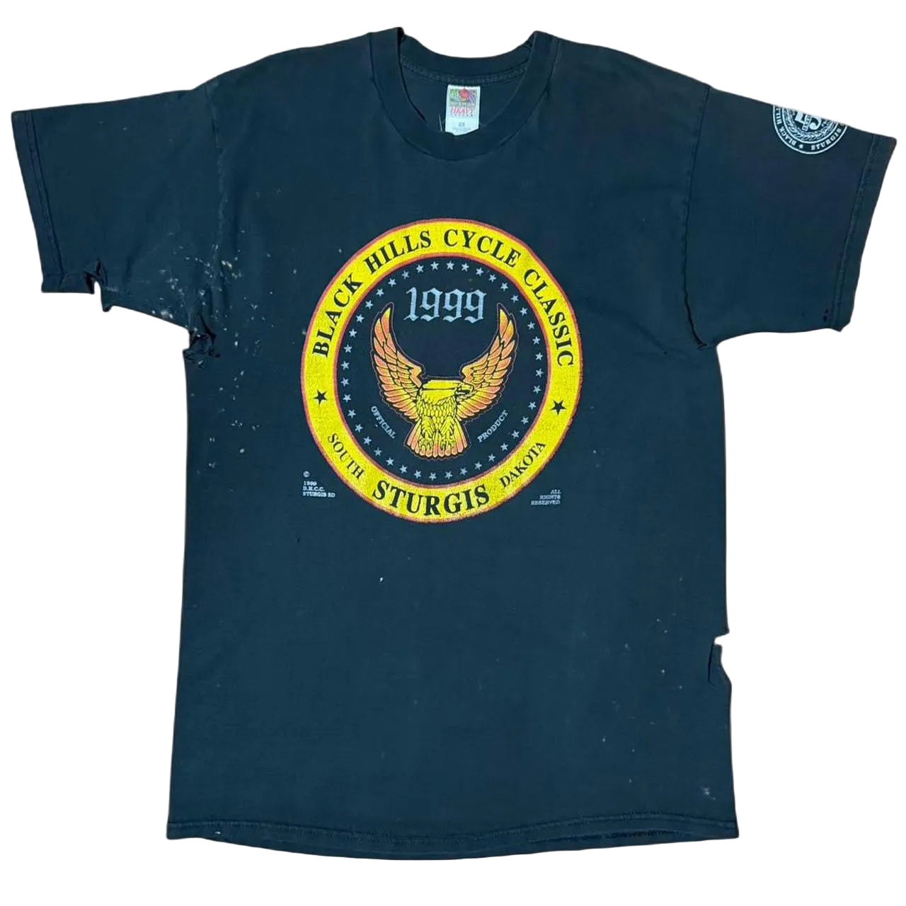 ‘99 Thrashed Black Hills Motorcycle Classic Sturgis Biker Tee
