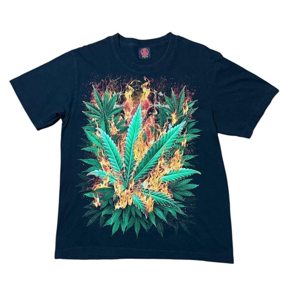 Y2K Weed Stoner Kush Herb Marijuana Plant Flame Leaf Art Graphic T-shirt