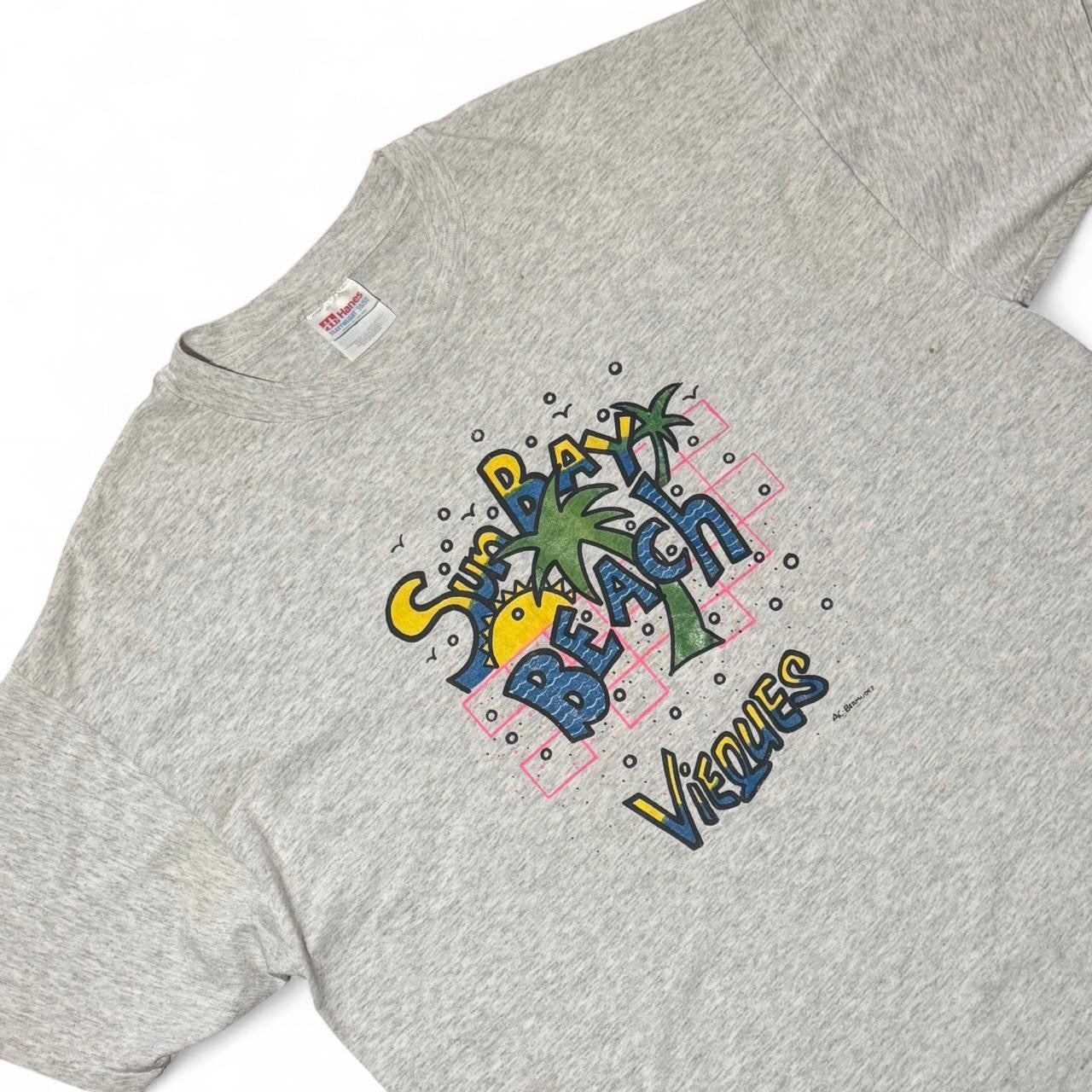 90s Sun Bay Beach Vieques Palm Tree Tourism Souvenir Tee