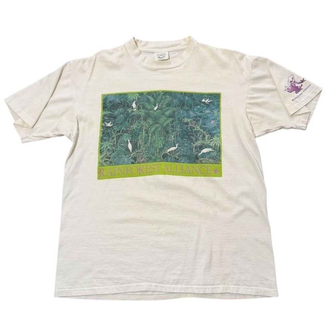 90s Rainforest Alliance Jungle Wild Animal Bird Tree Art Graphic T-shirt