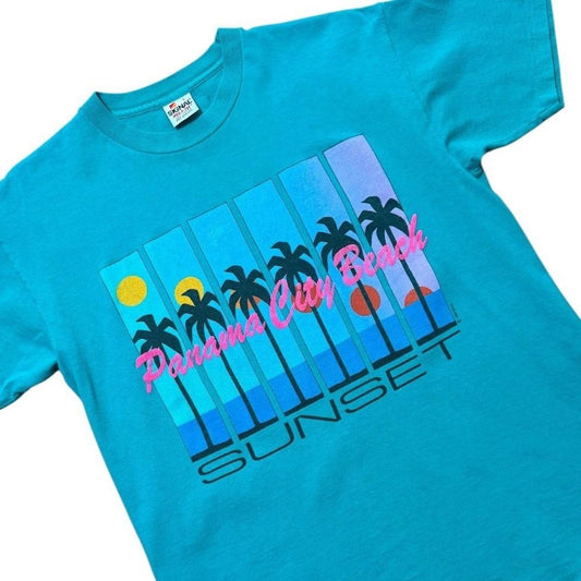 80s Panama City Beach Sunset Strip Neon Retro Art USA Graphic T-shirt