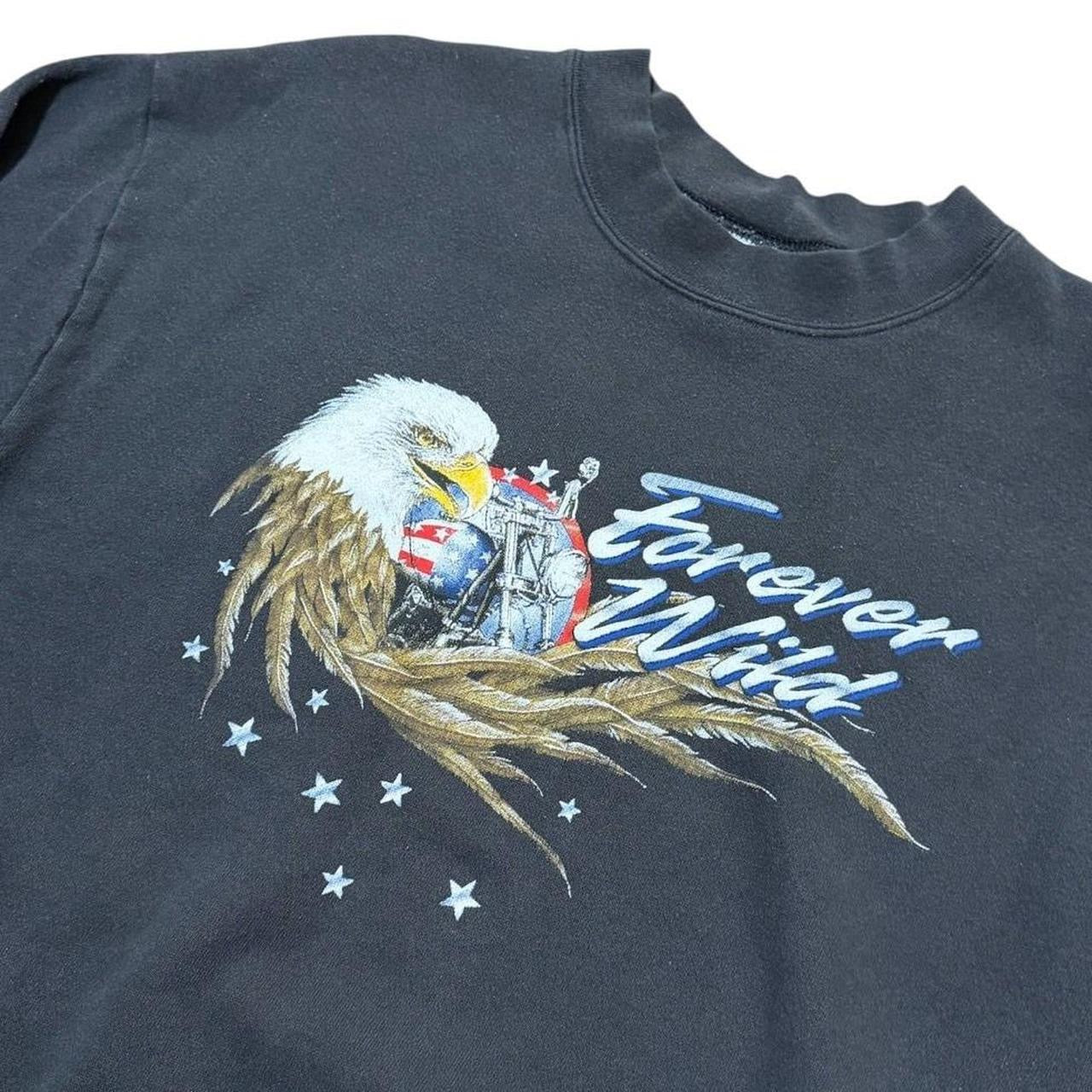 90s Forever Wild Eagle Biker USA Motorcycle Art Graphic Crewneck Sweater