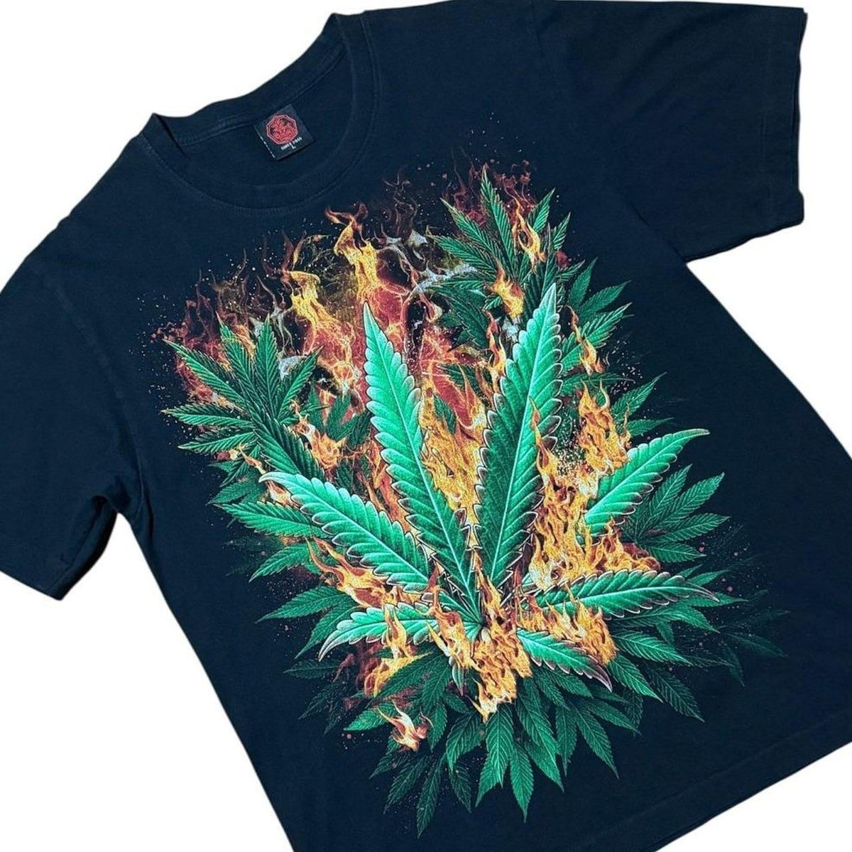 Y2K Weed Stoner Kush Herb Marijuana Plant Flame Leaf Art Graphic T-shirt