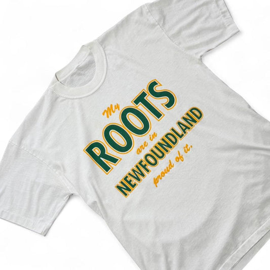 Vintage 90s My Roots Newfoundland Canada Souvenir Graphic Single Stitch T-Shirt