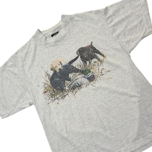 90s Hunting Labrador Dogs Puppy Duck Loon Animal Nature Graphic T-shirt