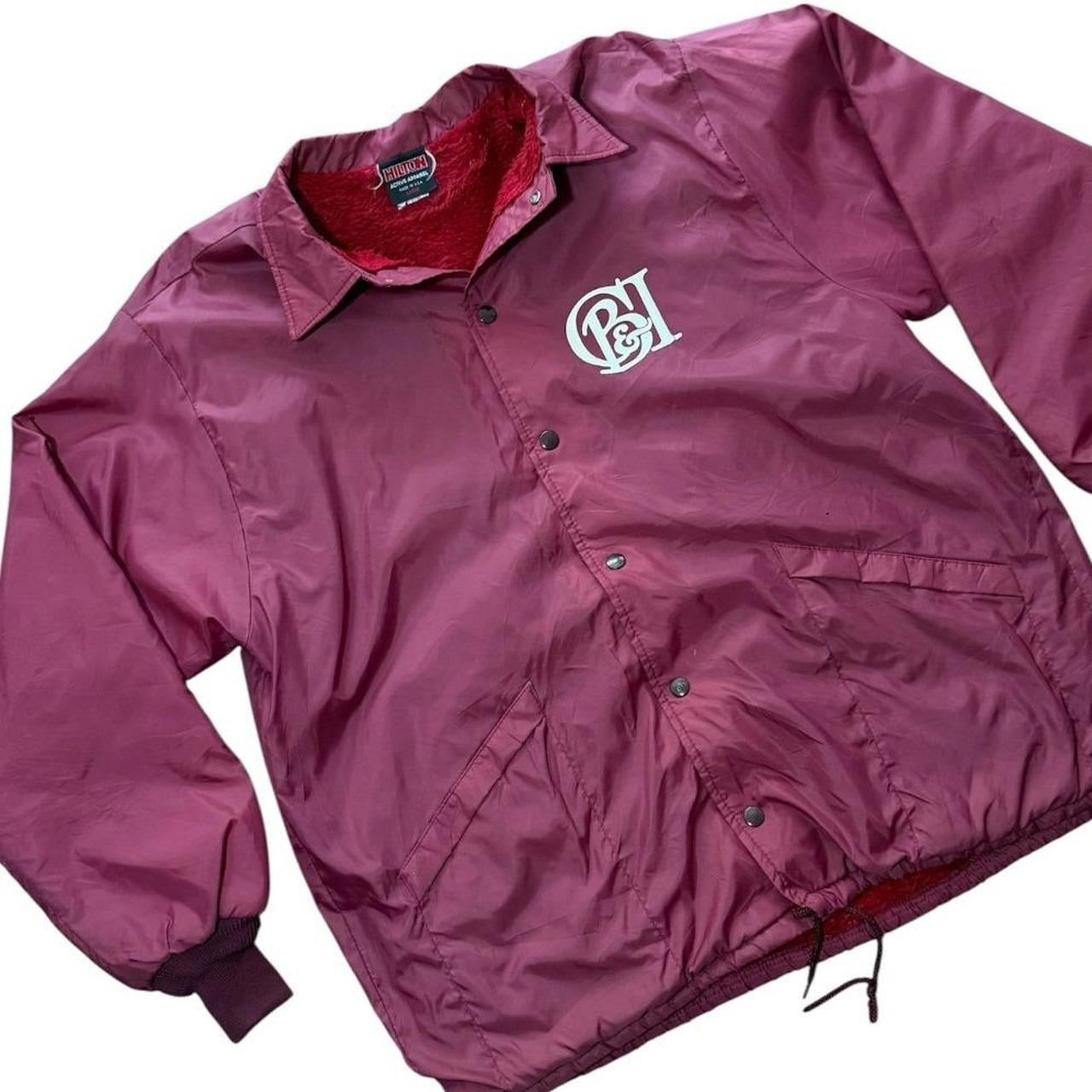 80s Hilton Coaches Maroon Faux Fur Lined Snap Button Coat Bomber Jacket