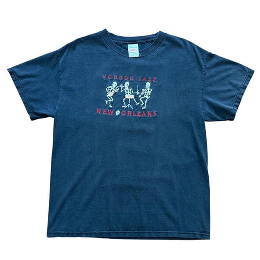 90s Voodoo Jazz New Orleans Spooky Skeletons Embroider Halloween T-shirt