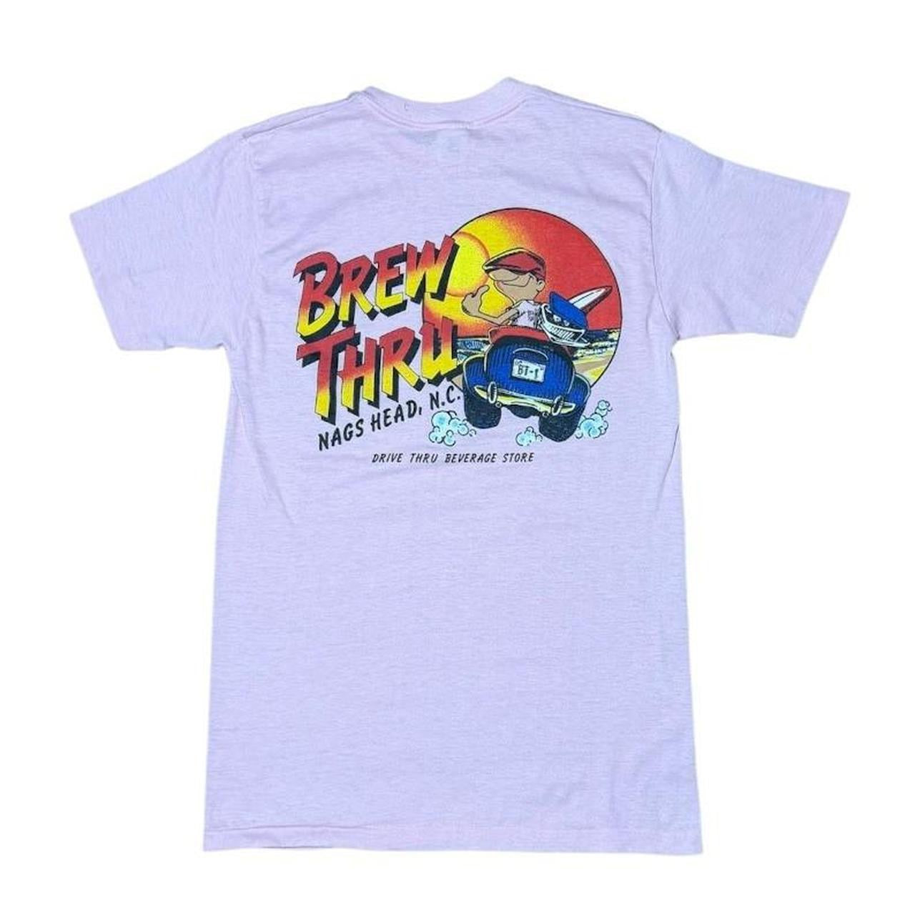 80s Brew Thru Nags Head NC USA Pink Single Stitch Mullet Graphic T-shirt